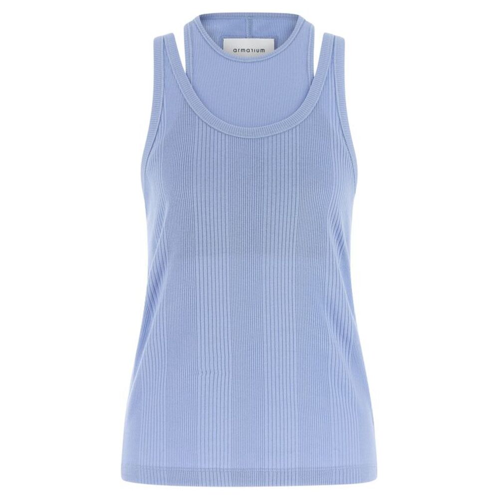 Armarium Blue Cotton Sleeveles Women's T-Shirt